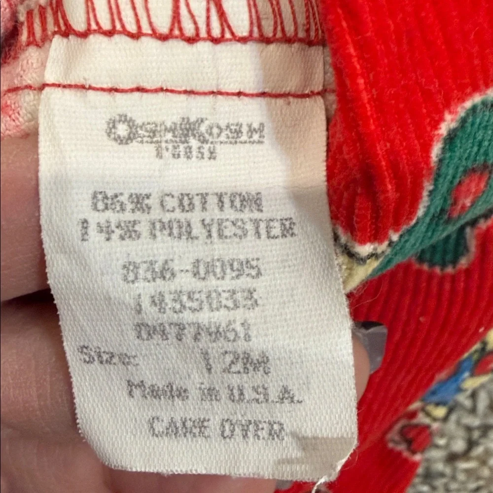 Vintage OSHKOSH Vestbak Corduroy Overalls 12 Mos Red USA bears/trees Snap Crotch